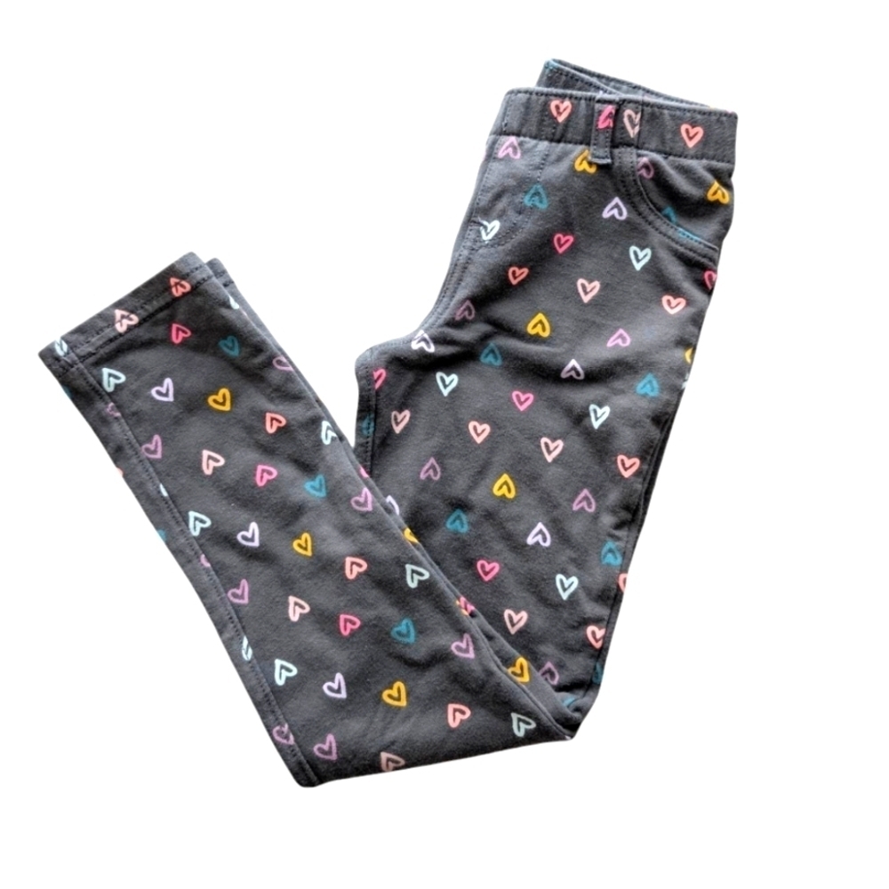 Cat & Jack Girls Cotton Heart Patterned Gray Joggers Leggings Pants Size 5T